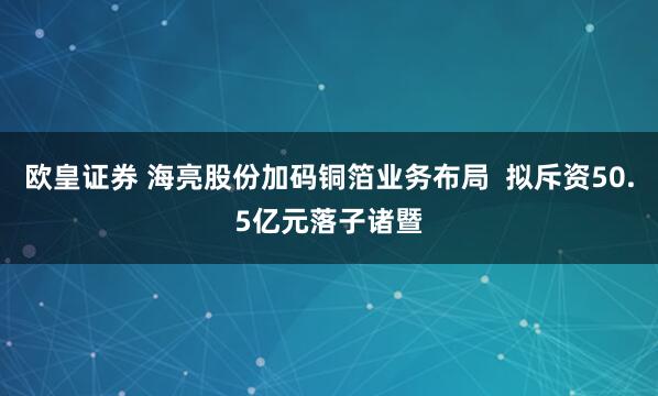 欧皇证券 海亮股份加码铜箔业务布局  拟斥资50.5亿元落子诸暨